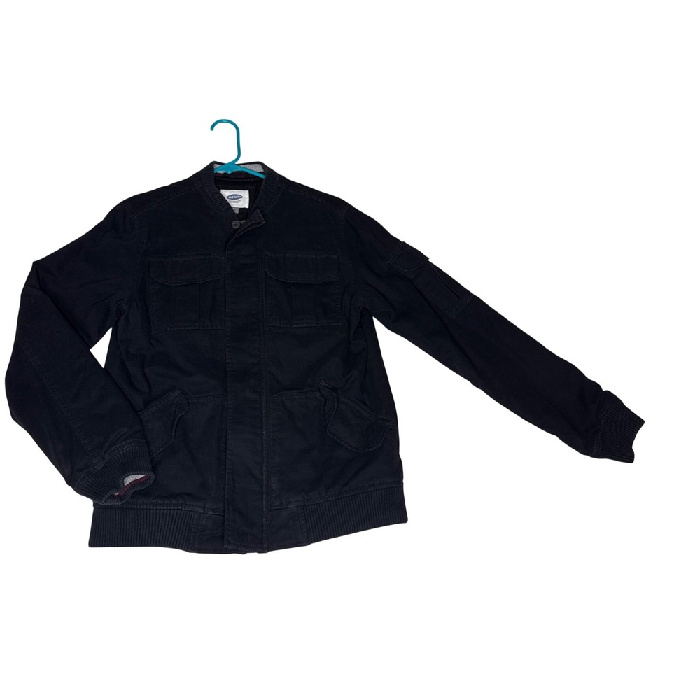 Old Navy Bomber Utility Jacket Mens S Black Cotton Military Field Zip Coat